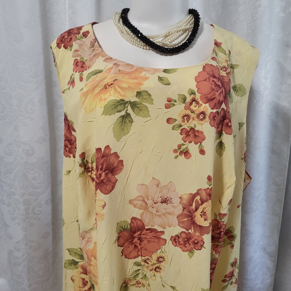 R&K Original Women Yellow Floral Sundress Size 24W 90's Vacation, Boho